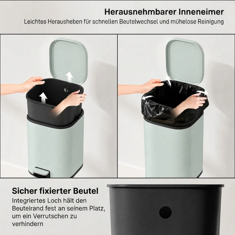 HOMCOM 30L Küchenmülleimer Pedaleimer mit Deckel, Soft-Close- und Offenhalte-Funktion für Küche, Zuhause