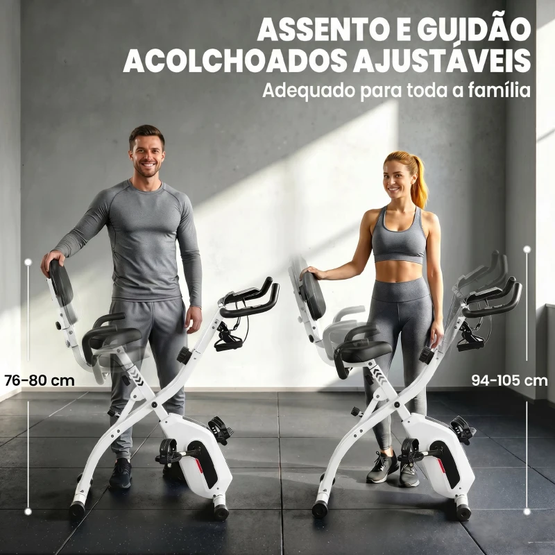 SPORTNOW Bicicleta Estática Dobrável com 8 Níveis de Resistência, Volante, Ecrã LCD, Bluetooth, Pulsómetro e Selim Ajustável