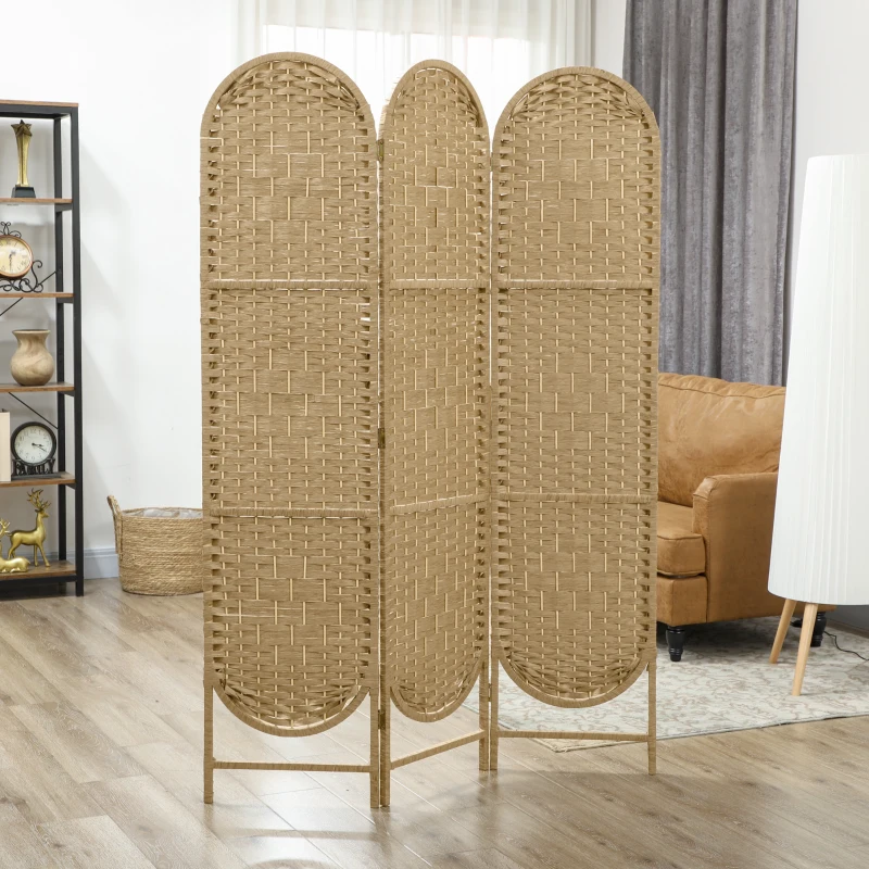HOMCOM Paravan de Interior Pliabil cu 3 Panouri, 120x170 cm, Stil Boem, din Hârtie și Lemn de Pin, Culoare Lemn