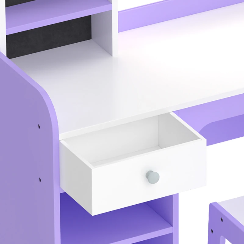 AIYAPLAY Kids Vanity Set, Girls Dressing Table with Stool, 2-Colour Lights Mirror, Pretend Dresser Gift for Ages 3-8, Purple