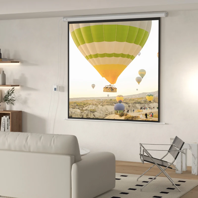 HOMCOM Écran de projection motorisé 96 pouces, 1:1 4K HD, fixation mural ou plafond avec télécommande, 195L x 8l x 182H cm