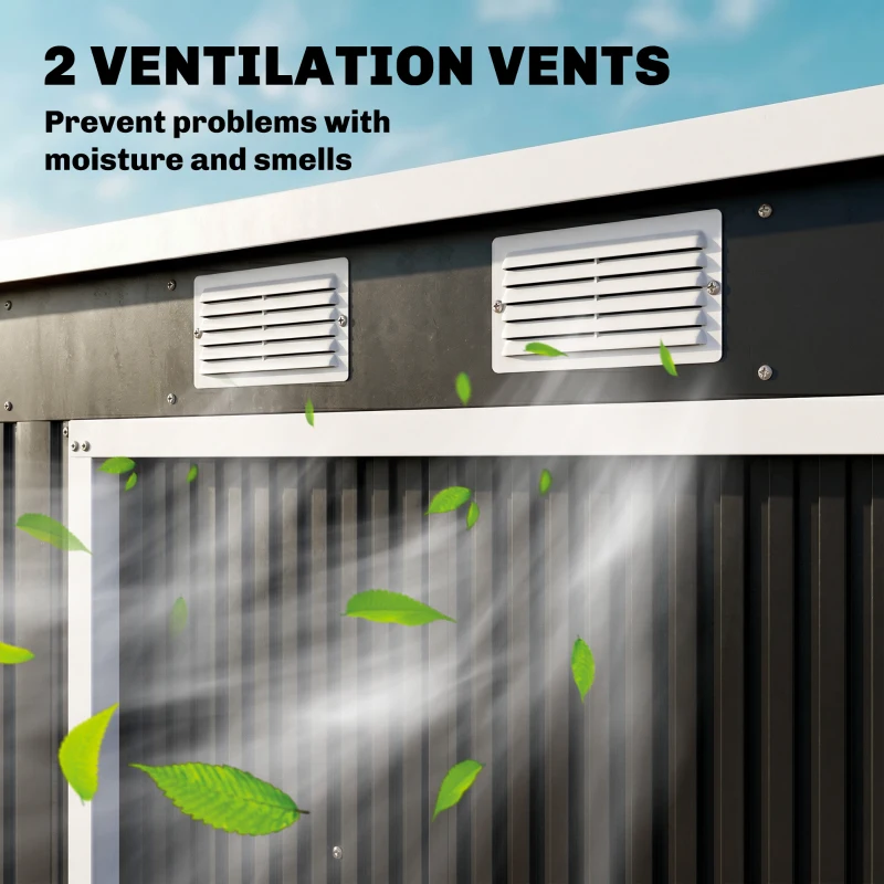 Outsunny 7 x 4ft Galvanised Steel Garden Shed, with Foundation Kit - Dark Grey