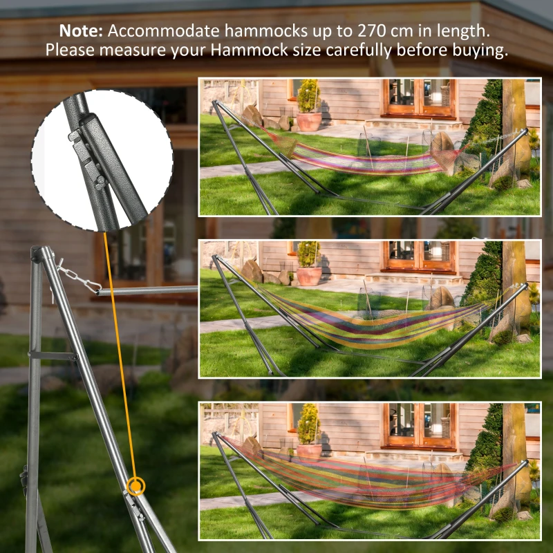 Outsunny 3 in 1 Foldable Hammock Stand, Portable Hanging Chair Stand with Metal Frame, Clothes Drying Rack, Load Capacity 120kg, for Patio, Garden, Fits 8.9ft Hammocks, Black