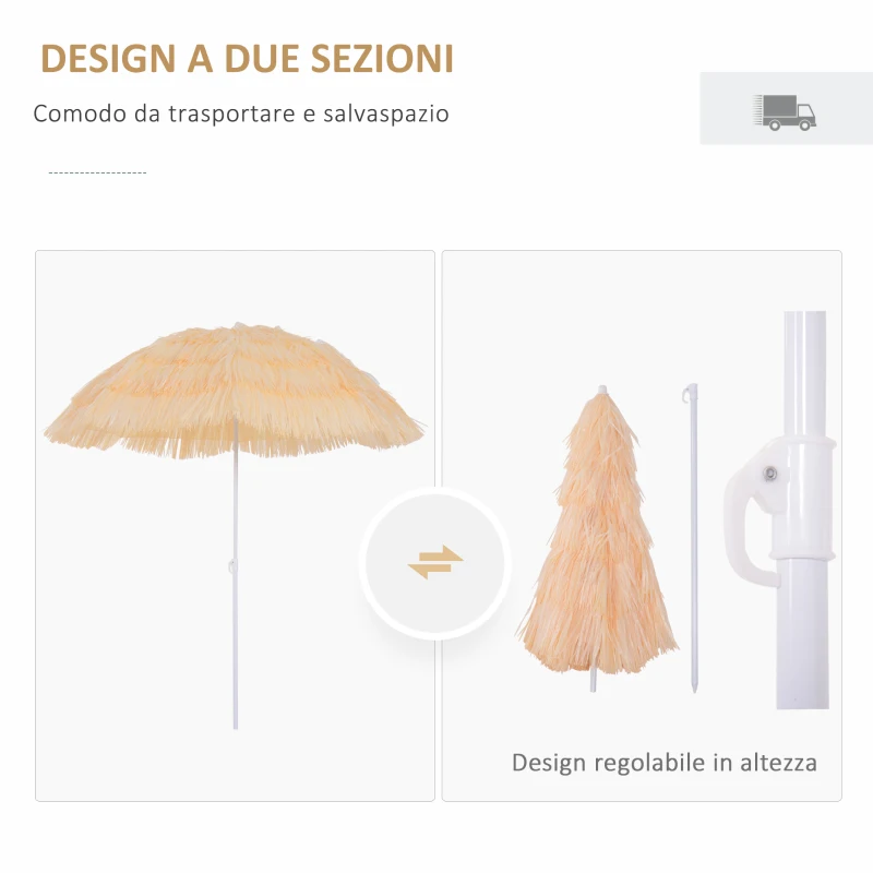 Outsunny Ombrellone da Spiaggia a 8 Stecche con Palo Inclinabile, in Poliestere e Metallo, 1.6x2 m, Beige