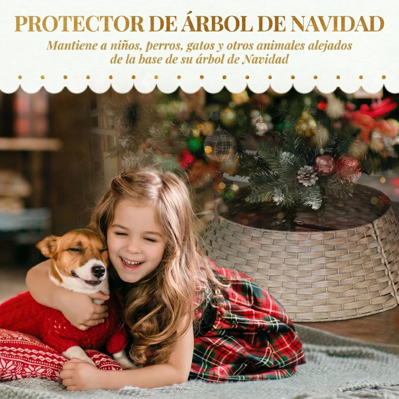 HOMCOM Falda para Árbol de Navidad Rústico Diseño Tejido Cubre Pie para Árbol de Navidad para Fiestas Ø68x22 cm Café