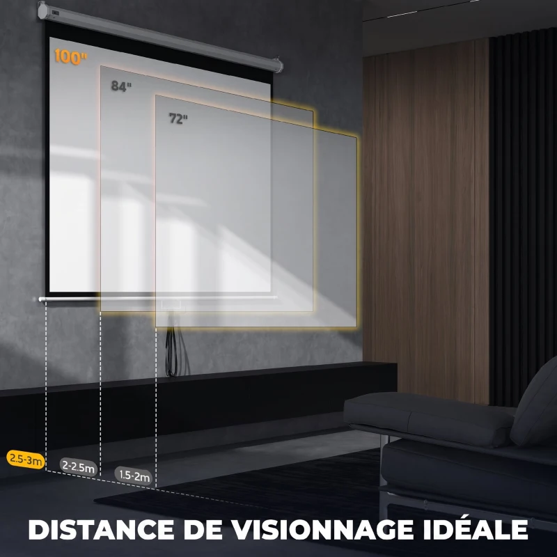 HOMCOM Écran de Projection 100" 4:3 HD 4K, Boîtier en Métal, Écran Hauteur Réglable Manuellement, 203x152cm, Blanc