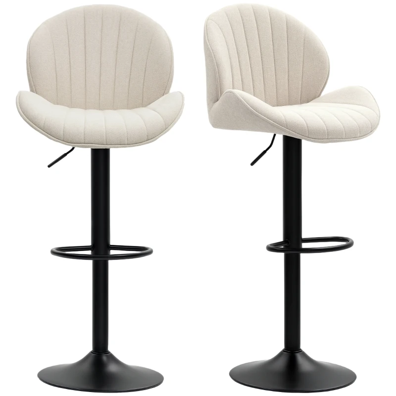 HOMCOM Conjunto de 2 Bancos de Bar Giratórios com Altura Ajustável 62-83 cm, Revestidos em Chenille, com Encosto e Apoio para os Pés, Bege