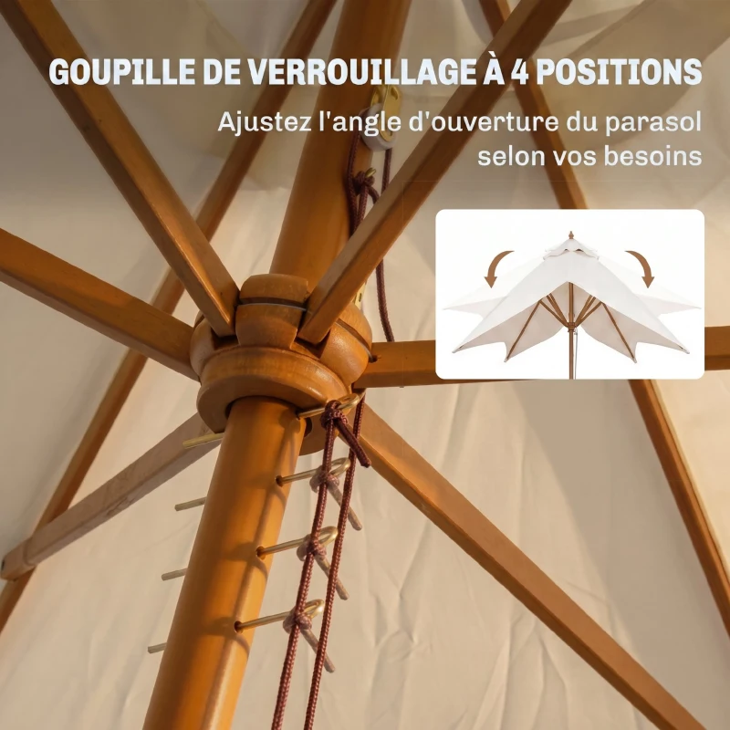 Outsunny Parasol Droit parasol de jardin rectangulaire Bois Polyester Haute densité 3 x 2 m crème