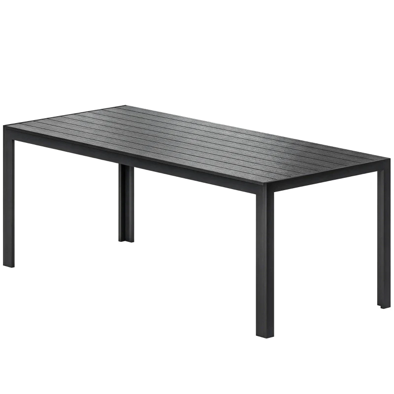 Outsunny Gartentisch Kunststoff 190 x 84,5 x 72 cm UV- & Wetterfest Balkontisch mit Holzoptik, Holzstrukur, rutschfest Buffettisch für 6 Personen Outdoor Esstisch für Garten, Balkon Schwarz