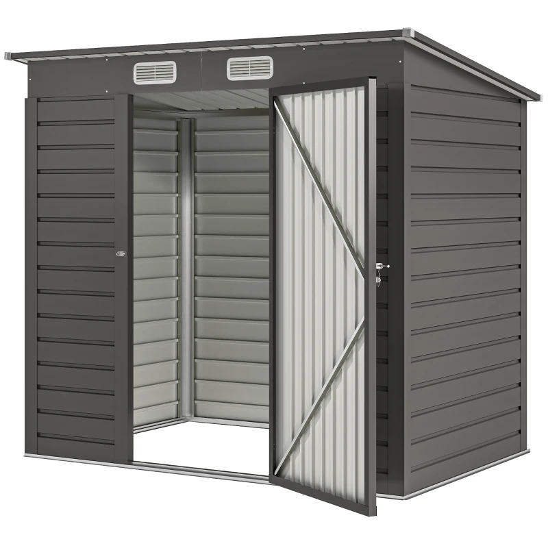Outsunny 4 x 6ft Galvanised Metal Garden Shed, with Locking Door - Grey