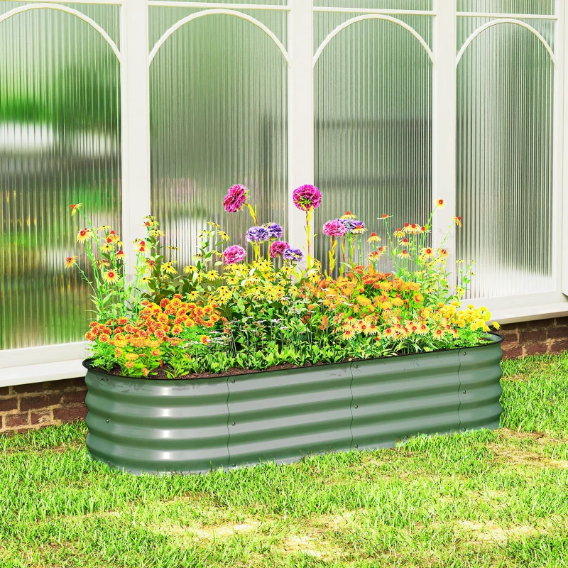 Outsunny Jardinière surélevée carré potager de jardin en acier modulable légumes, plantes, fleurs, dim. 150 x 62 x 30 cm vert