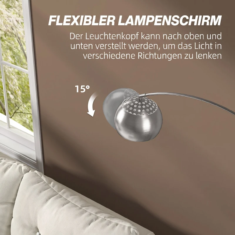 HOMCOM Stehlampe, Bogen-Design mit Marmorsockel, 167 cm, Silber