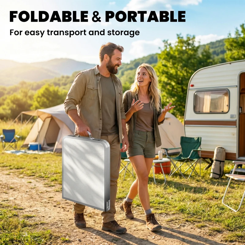 Outsunny 4ft Folding Camping Cupboard Kitchen, Height Adjustable Aluminium Camping Table with Storage, Lightweight Picnic Table for Outdoor Garden BBQ Party