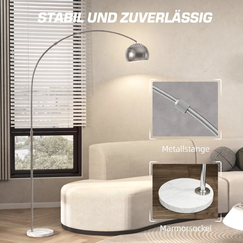 HOMCOM Stehlampe, Bogen-Design mit Marmorsockel, 167 cm, Silber