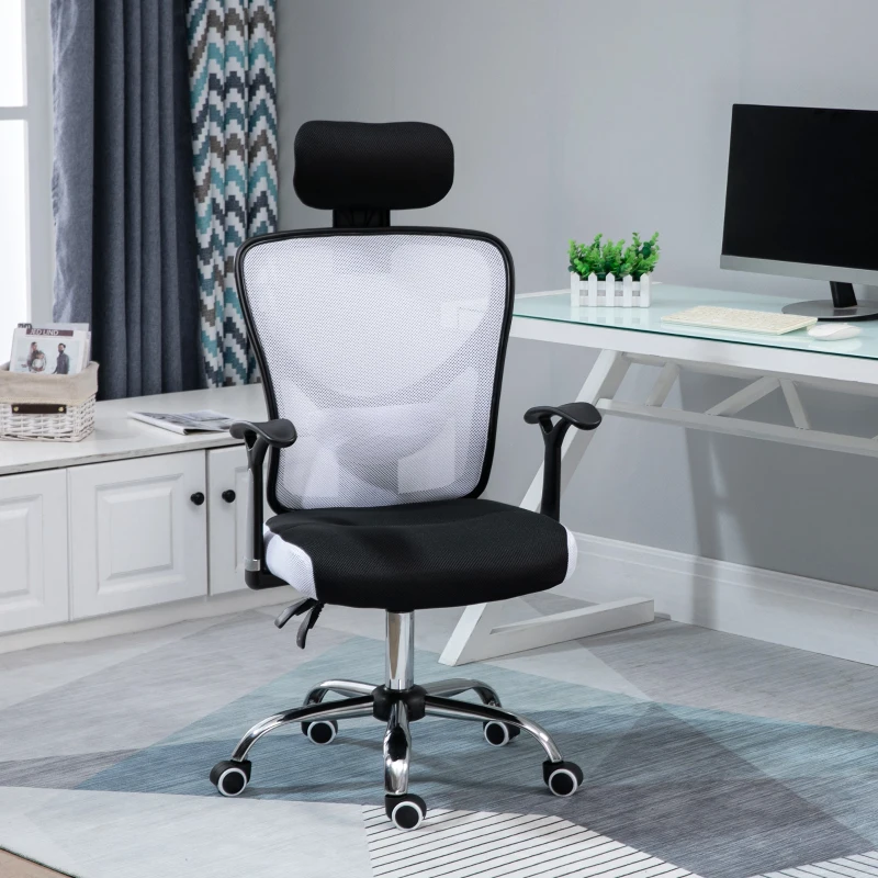 Vinsetto Fauteuil de bureau, chaise de bureau en maille avec hauteur réglable, dossier inclinable, 62x67x118cm, noir et blanc