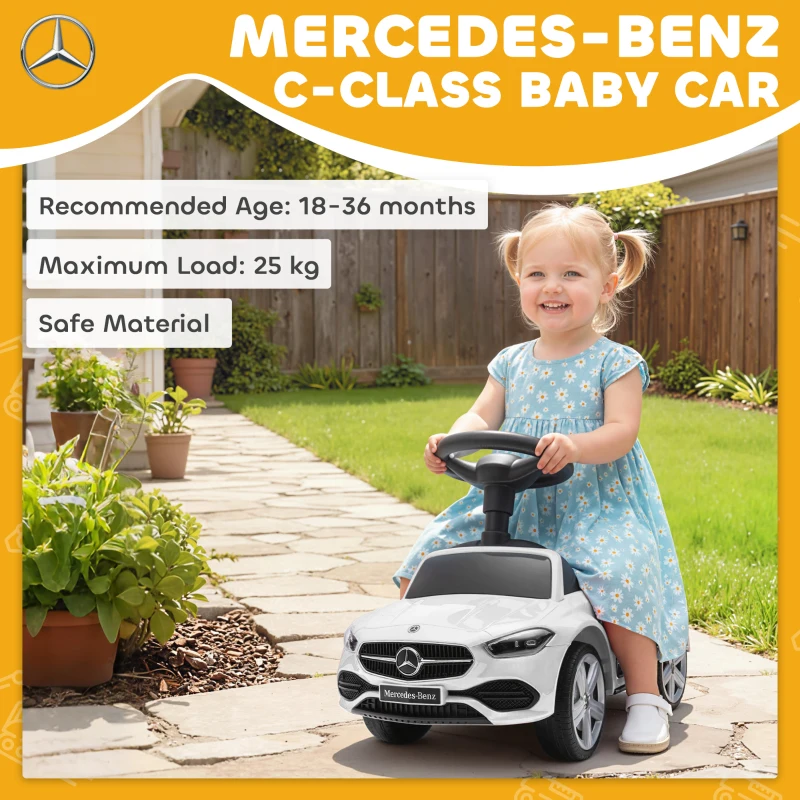 AIYAPLAY Official Mercedes-Benz Ride On Car, Foot to Floor Sliding Walker with Horn, Engine Sounds and Under-Seat Storage, White