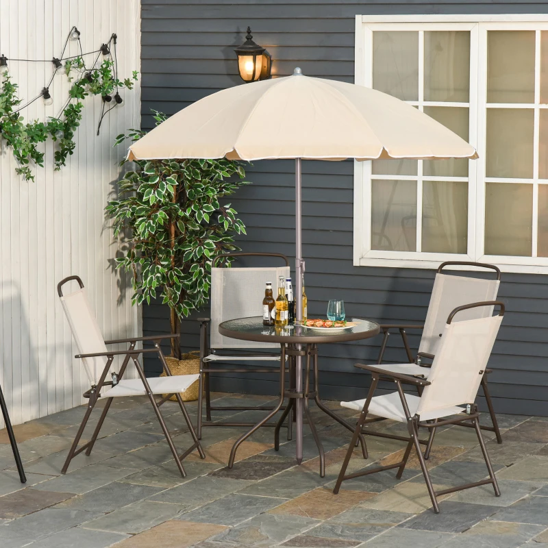 Outsunny Conjunto de Muebles para Jardín con 4 Sillas 1 Mesa y 1 Parasol Texteline Aluminio y Poliéster Beige