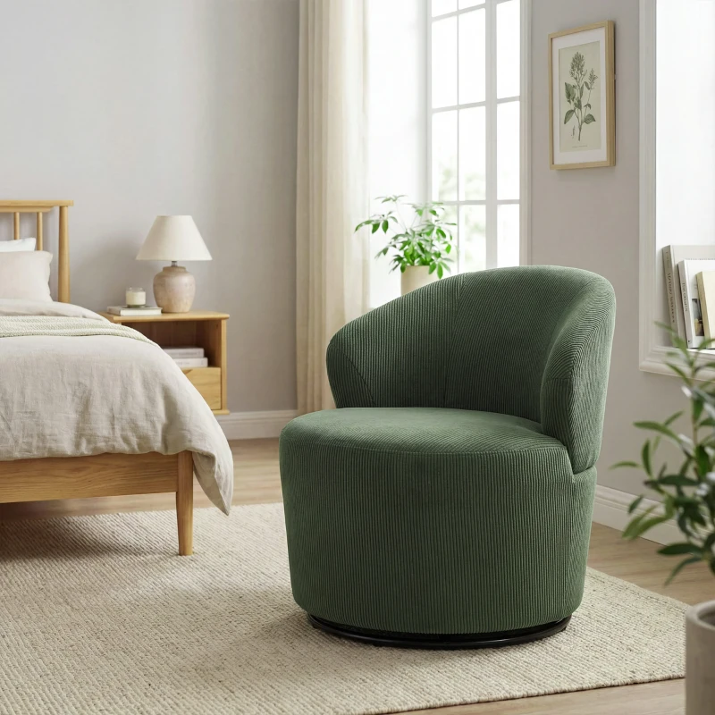 HOMCOM Accentstoel, 360 graden draai, moderne draaifauteuil met ronde voet, voor woonkamer en slaapkamer, groen