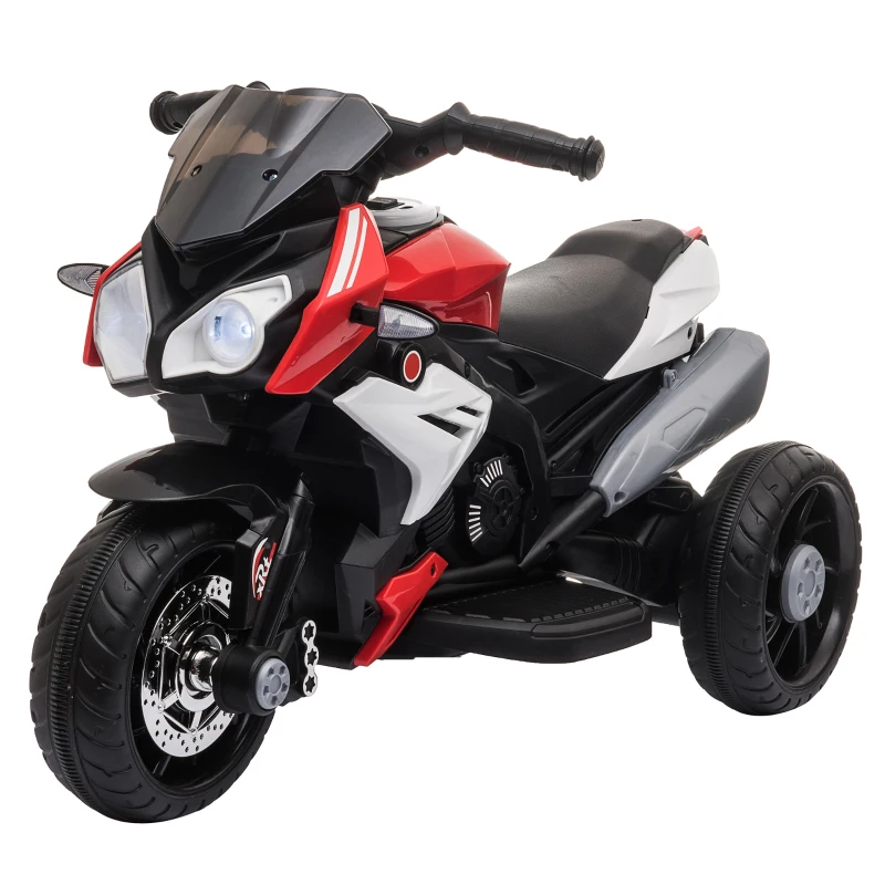 HOMCOM Kids Electric Motorcycle, 6V Ride on Motorcycle with 3 Wheels, LED Headlight, Music, Horn for Boys Girls 3-5 Y, Red