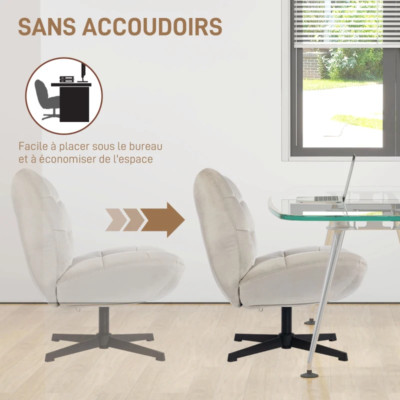 HOMCOM Fauteuil de salon pivotant, chaise rembourrée en chenille sans accoudoirs, assise et dossier larges, 70x80x82cm, crème