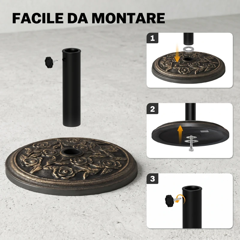 Outsunny Base per Ombrellone 9kg in Resina con Finiture in Bronzo Φ45.5 x 31.5cm Nero