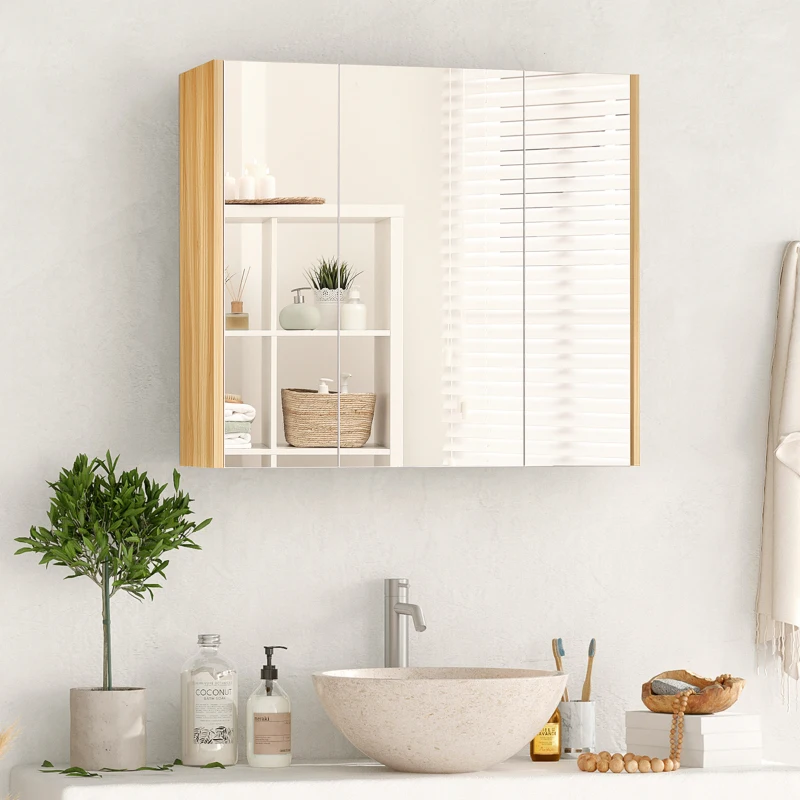 kleankin Armoire miroir salle de bain armoire de toilette miroir 3 portes 4 étagères réglables 68 x 22 x 60 cm blanc