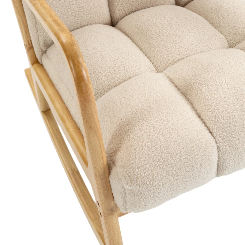 HOMCOM Sillón mecedor con reposapiés, mecedora en tejido bouclé, patas de madera, 64,5 x 82 x 89 cm, beige