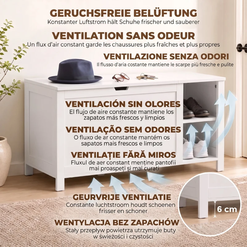 HOMCOM Schuhbank mit verstellbarem Einlegeboden und Klappfach, Schuhaufbewahrungsbank, Weiß