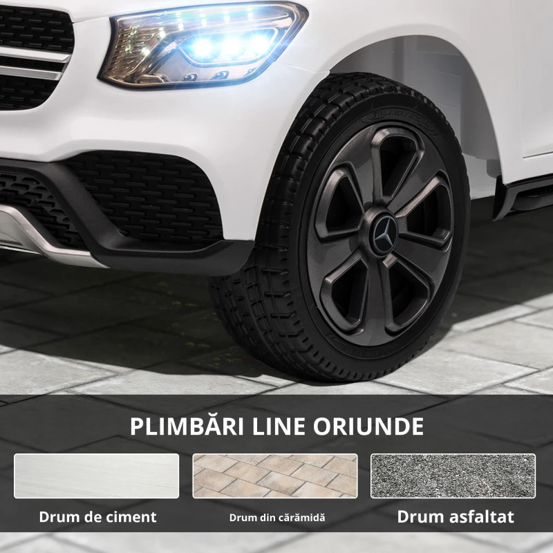 AIYAPLAY Mașină electrică pentru copii, vehicul electric 12V, telecomandă 2,4G, 3 viteze, pornire lentă, 105x68x50cm, alb