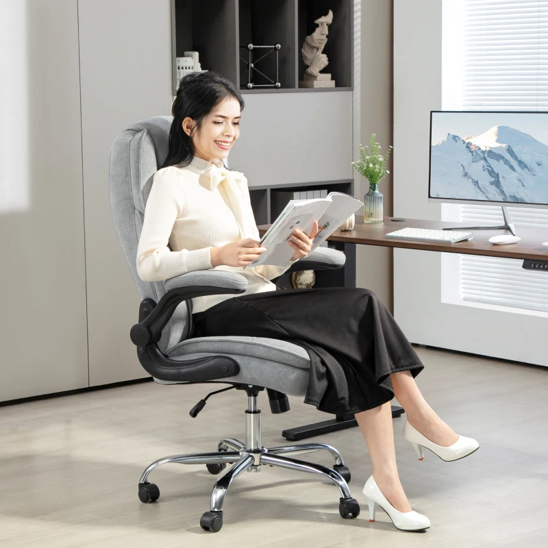 HOMCOM Fauteuil de bureau, chaise bureau ergonomique, hauteur réglable, accoudoirs relevables, 70 x 70 x 114-122 cm, gris