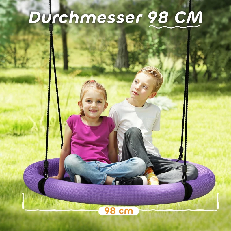 AIYAPLAY Nestschommel, Rond Tuinschommel, 150 kg Draagvermogen, Hoogteverstelbaar, Paars