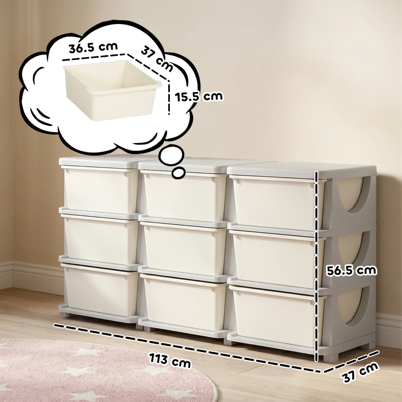 HOMCOM Kids Storage Unit, with Nine Drawers - Cream