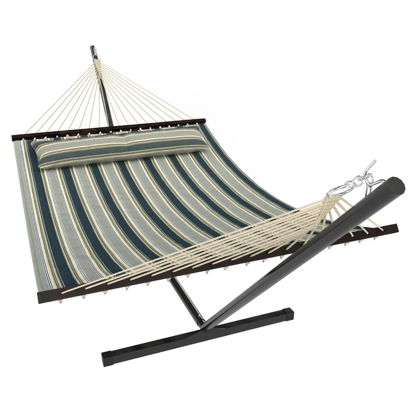 Outsunny Hamac sur pied 353 cm, hamac avec support acier avec coussin amovible et barres d'écartement, vert