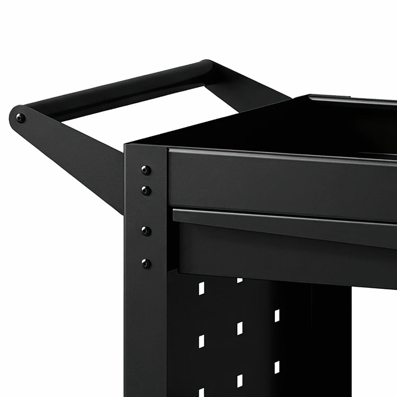 HOMCOM Tool Cart with Lockable Wheels, Rolling Workshop Cart with 3-Tier Trays, Drawer, Pegboards, Black