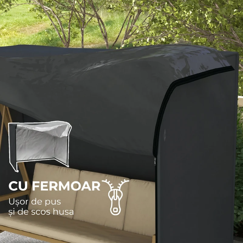 Outsunny Husă pentru Balansoar de Grădină cu 3 Locuri, Impermeabilă și Anti-UV, 220x125x172 cm, Negru