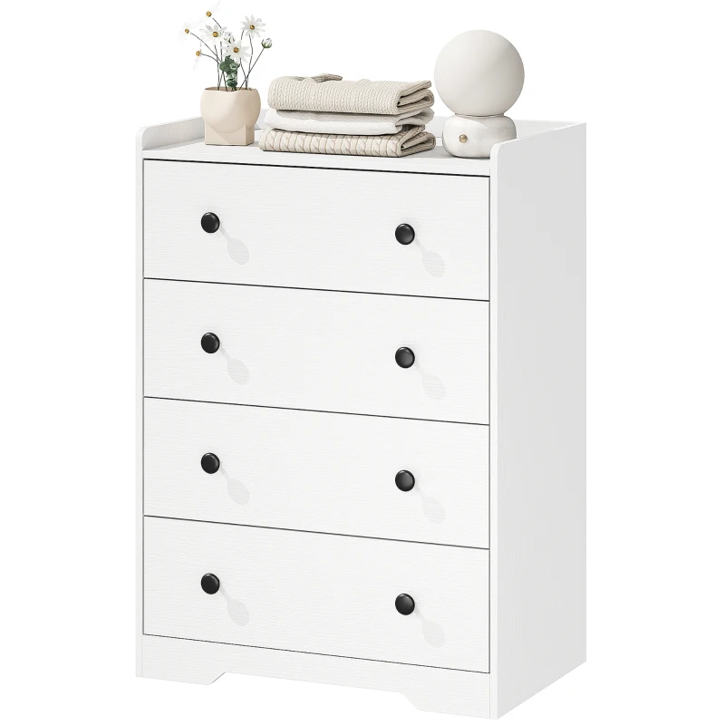 HOMCOM 4 Drawer Chest of Drawers, Modern Dresser for Bedroom, Storage Cabinet for Living Room Entryway, White Wood Effect