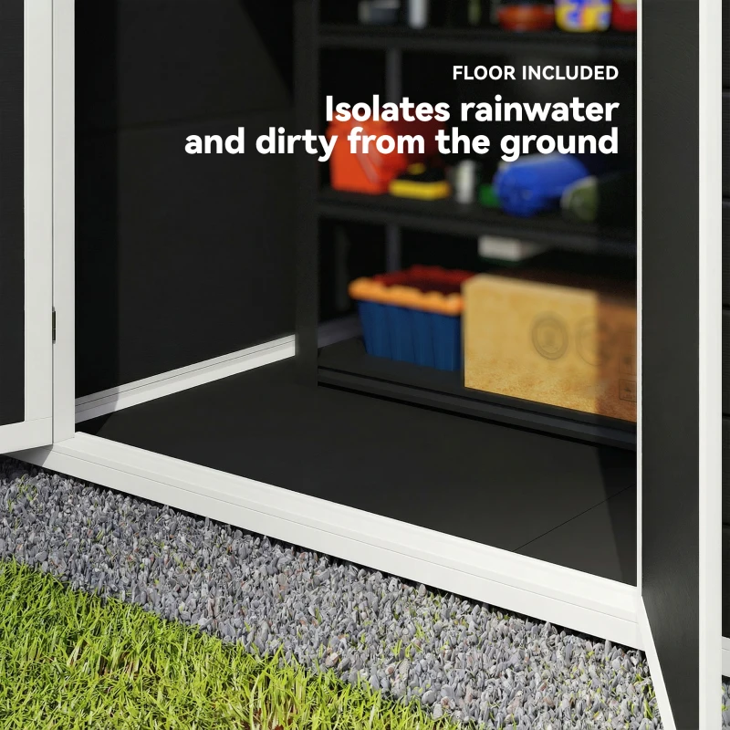 Outsunny 6'x4.5' Garden Storage Shed, Lockable Garden Shed with Double Doors, Window, Vent and Plastic Roof, Black