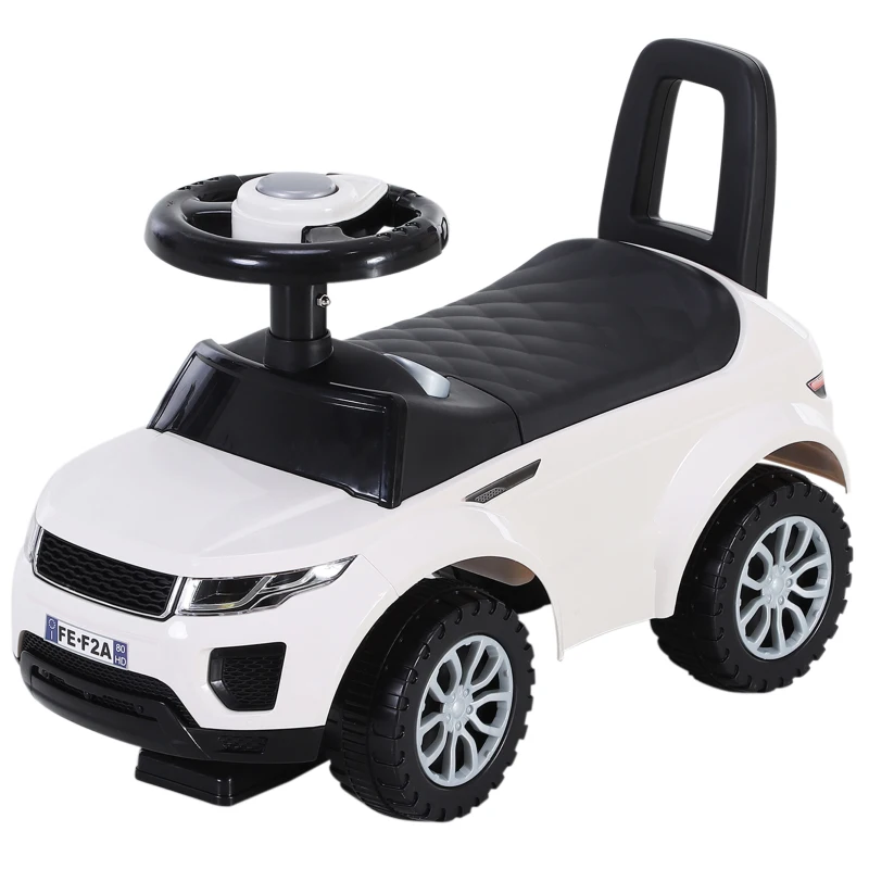 HOMCOM 3-in-1 Ride On Car Foot To Floor Slider Toddler w/ Horn Steering Wheel NO POWER Manual Under Seat Storage Secure Design for 1-3 Year Old White