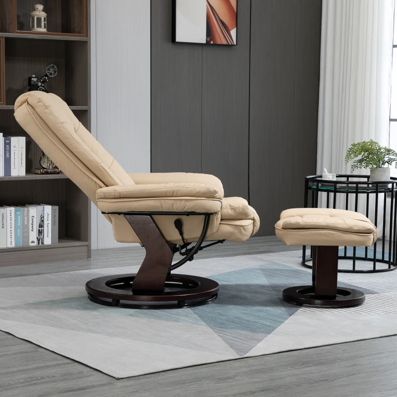HOMCOM Fauteuil relax inclinable 135° grand confort pivotant 360° avec repose-pieds revêtement PU beige