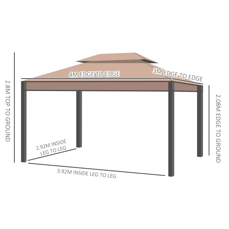 Outsunny 3 x 4m Garden Gazebo, Double Roof Marquee Canopy Shelter with Sidewalls, Solid Steel Frame for Garden, Lawn, Backyard and Deck
