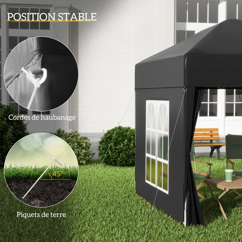 Outsunny Tonnelle de jardin extérieure tonnelle pliante pop-up réglable en hauteur protection UV 2 x 2 m noir