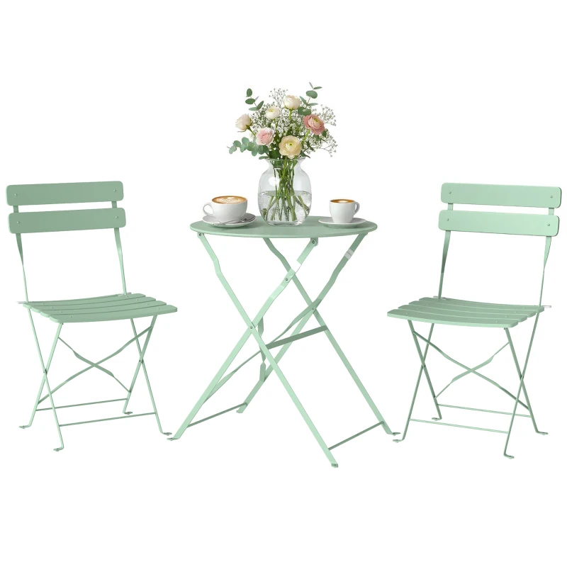 Outsunny Ensemble Bistrot de Jardin 3 Pièces Table et 2 Chaises Pliantes à Lattes Double Protection Antirouille Vert