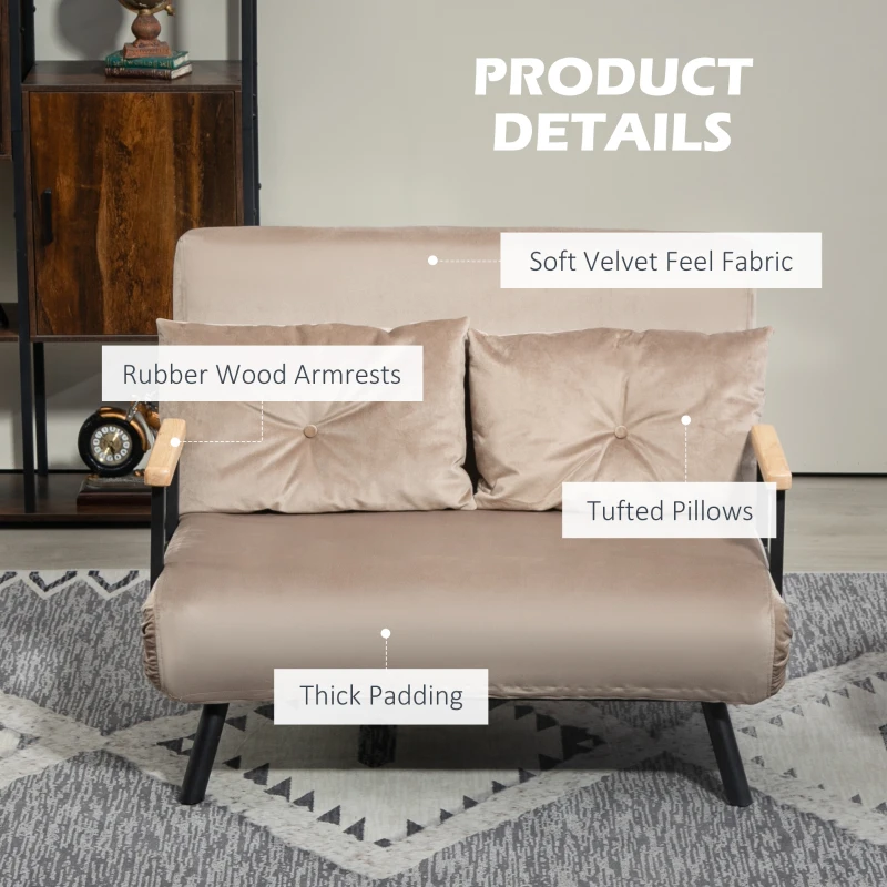 HOMCOM Sleeper chair, guest bed, wooden armrests, metal frame, up to 120 kg, 102x73x81cm, Light brown