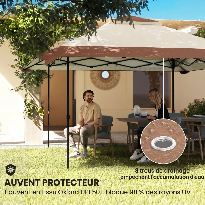 Outsunny Tonnelle pliante barnum parois en filet et protection UV50+ hauteur réglable et double toit sacs de lestage 4x4m beige