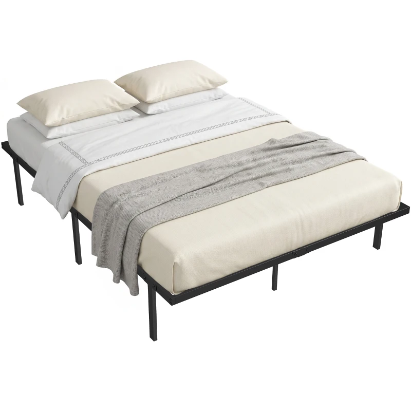 HOMCOM 5ft King Bed Frame with Underbed Storage, Metal Platform Bed Frame with Steel Slat Support, No Box Spring Needed