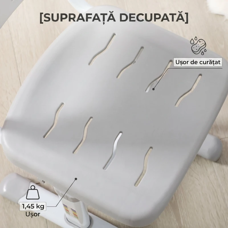HOMCOM Birou de școală pentru copii de 6-12 ani cu scaun reglabil pe înălțime, blat înclinabil, 66x47x52-77 cm, Gri