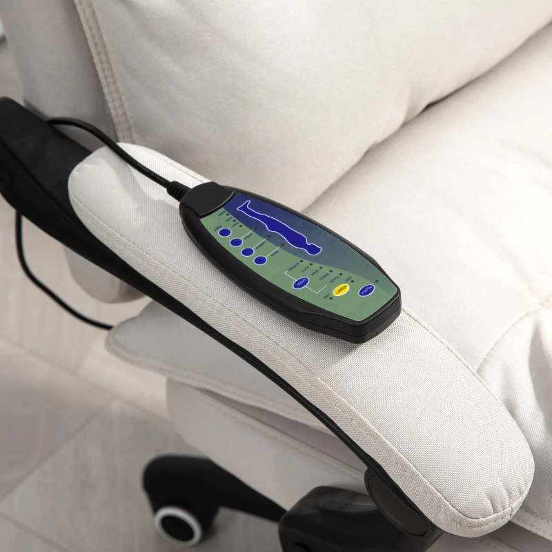 Vinsetto Silla de Escritorio con Masaje Altura Ajustable Respaldo Reclinable Reposapiés Giratoria 360° Crema