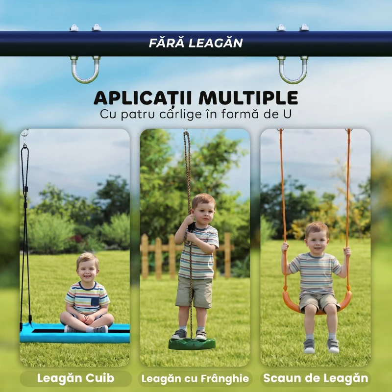 AIYAPLAY Structură pentru leagăn de grădină pentru copii cu vârsta între 3-8 ani, din oțel, 4 cârlige, 260x160x178 cm, albastru