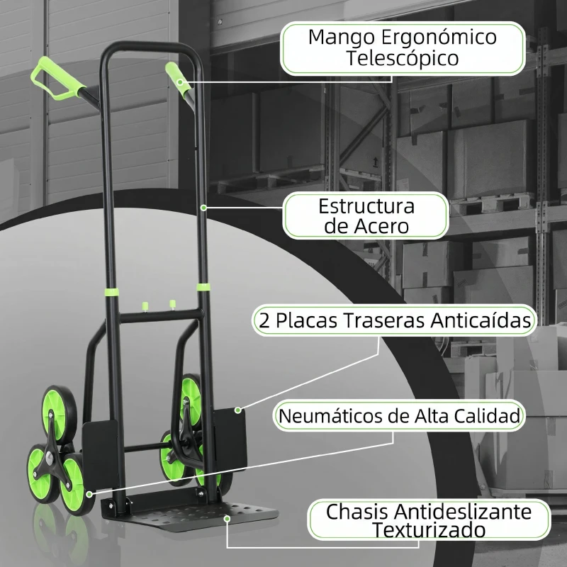 DURHAND Carretilla Plegable para Escalera con Ruedas Carga 120kg Carretilla de Mano Portátil para Entrega Almacenes Verde
