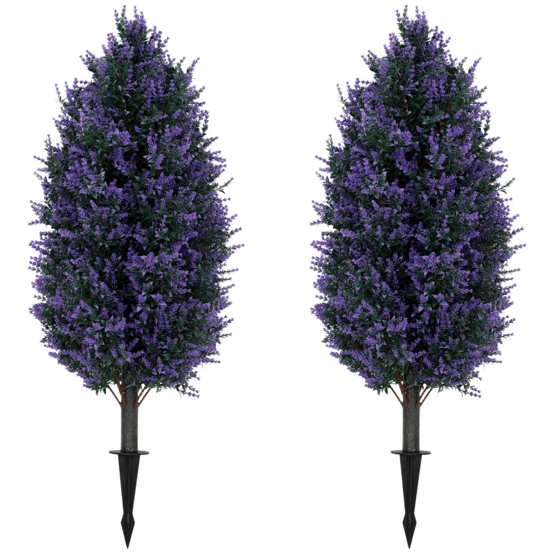 HOMCOM Set of 2 Artificial Lavender Flowers, Indoor Outdoor Fake Plants with Stakes, UV Resistant for Garden,  90 cm, Blue